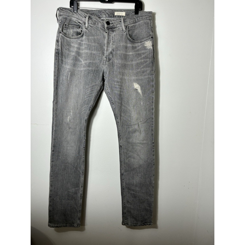 AllSaints Cigarette Slim Straight Jeans Men's 36/33 Grey Button Fly Preppy